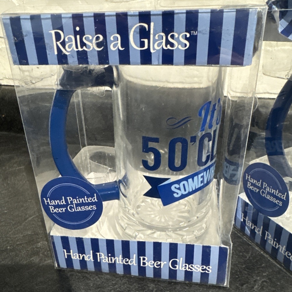 Lot Of 2 It's 5 O'Clock Somewhere' Hand Painted 15.8 oz Beer Glasses (new) - Picture 3 of 8
